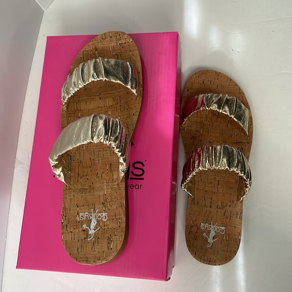 Corkys women's Size 10 Slide Sandals NWT Color Ice Tea Gold - Picture 3 of 5